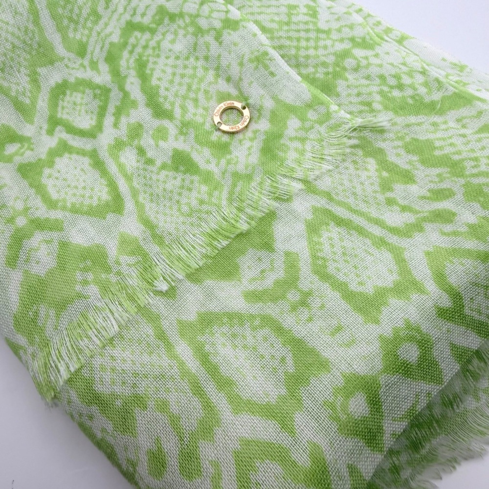Calvin Klein Scarf Snakeskin Print Frayed Edge Wrap Womens OS Lime Green